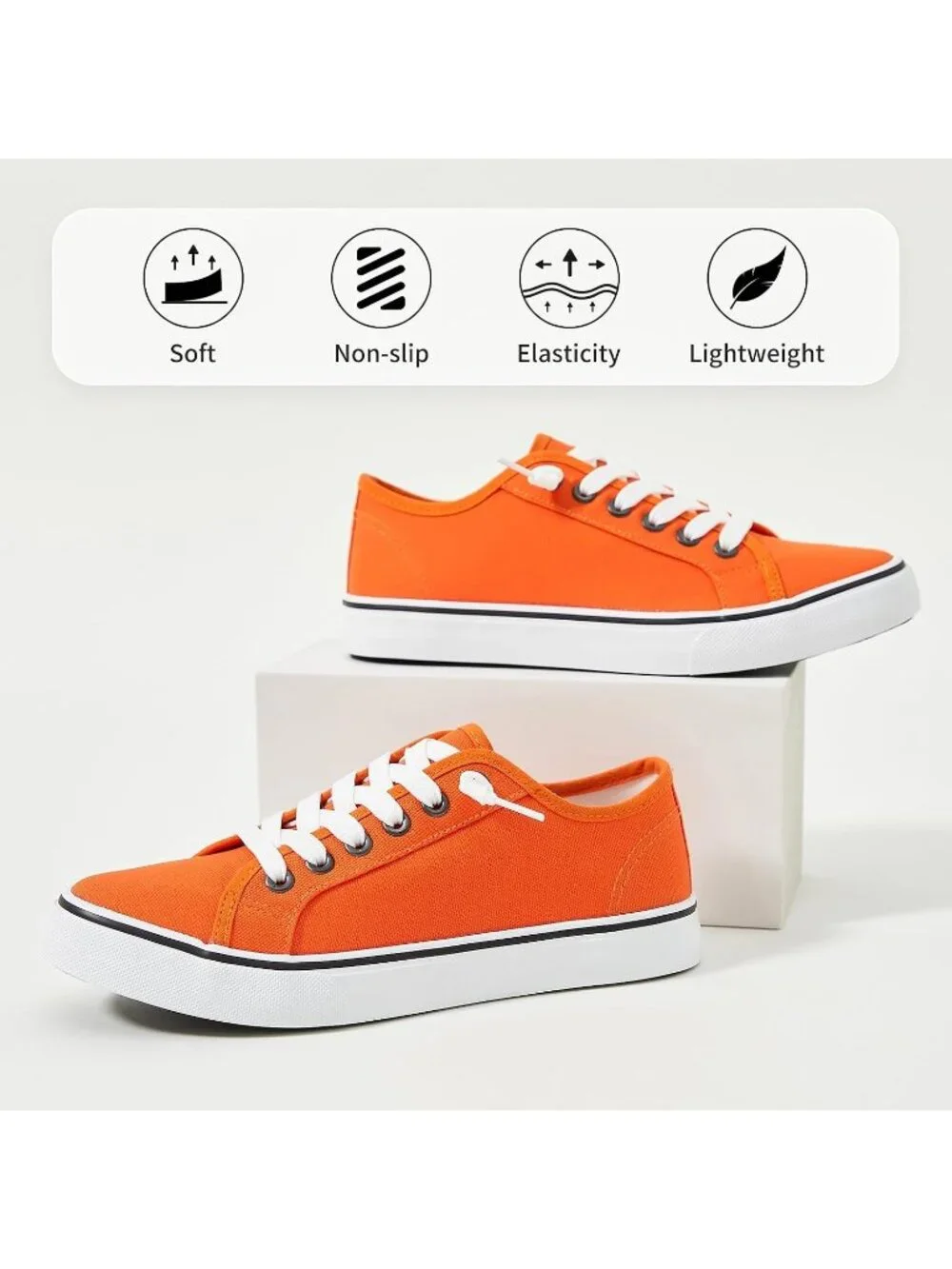 Women's Orange Low Top Lace Up Canvas Solid Slip On Casual Loafer Sneaker Shoes